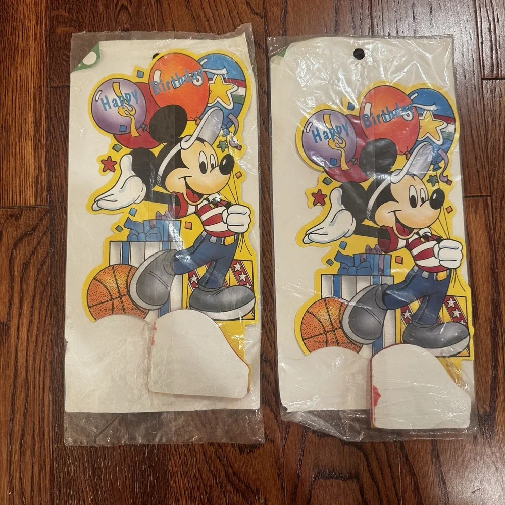 2 VTG‎ NOS Mickey Mouse Honeycomb Tissue Centerpiece Happy Birthday Party Sealed